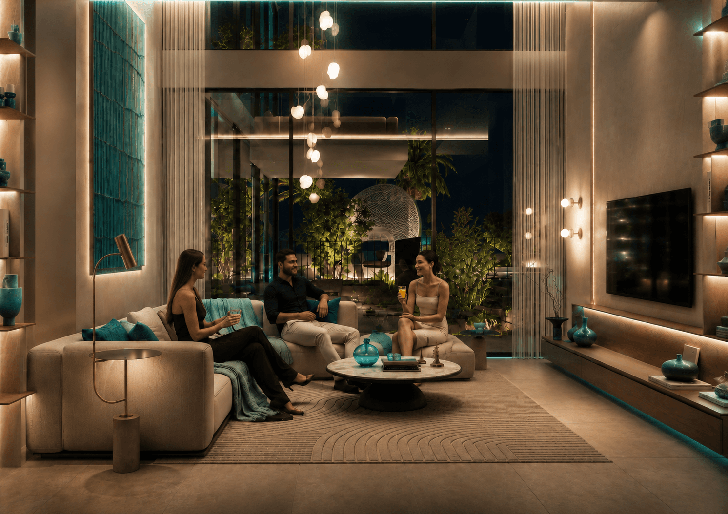 A REEF residence interior with an outdoor-cooled sunken balcony